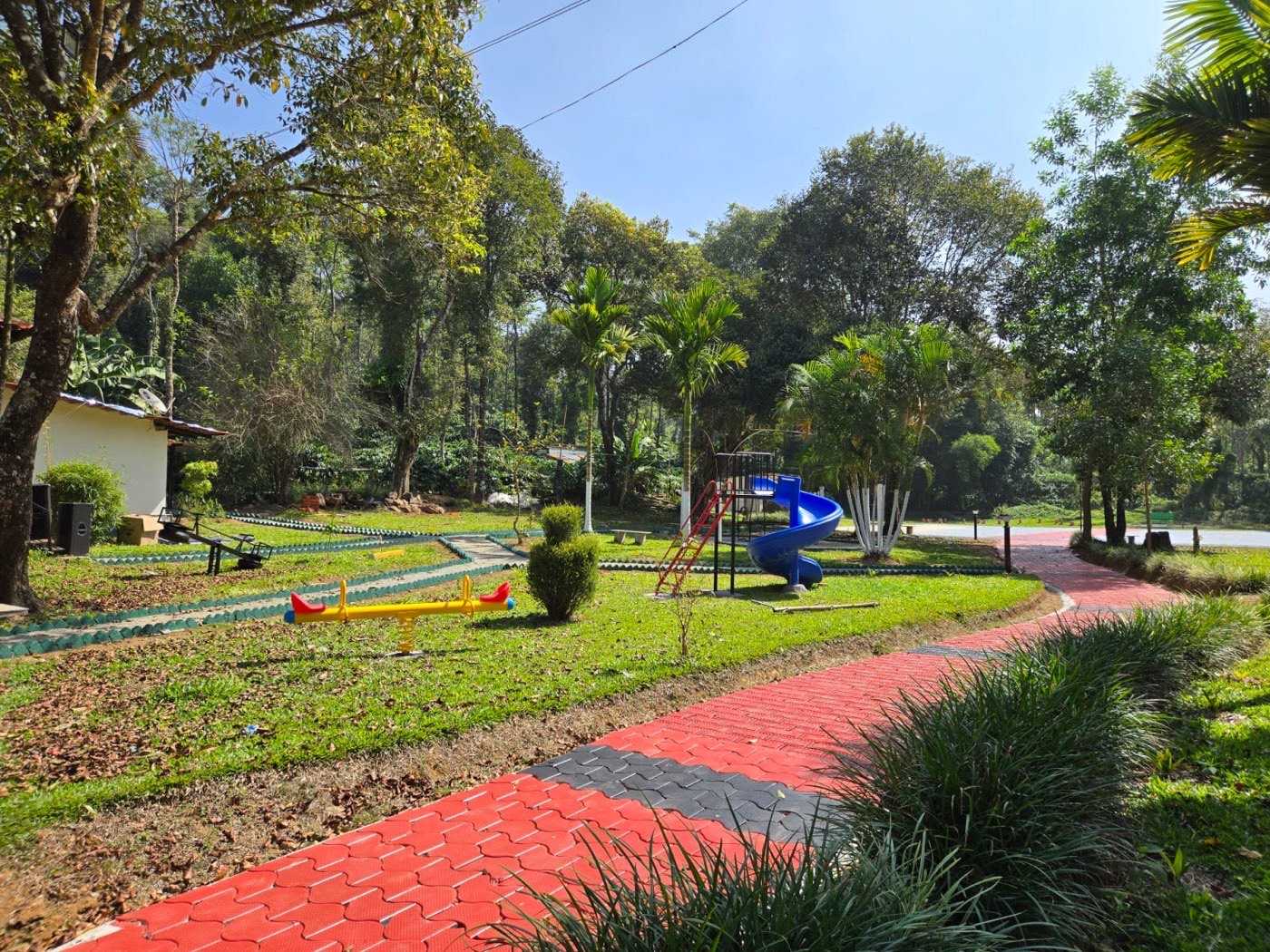 Children's playground with swings and slides